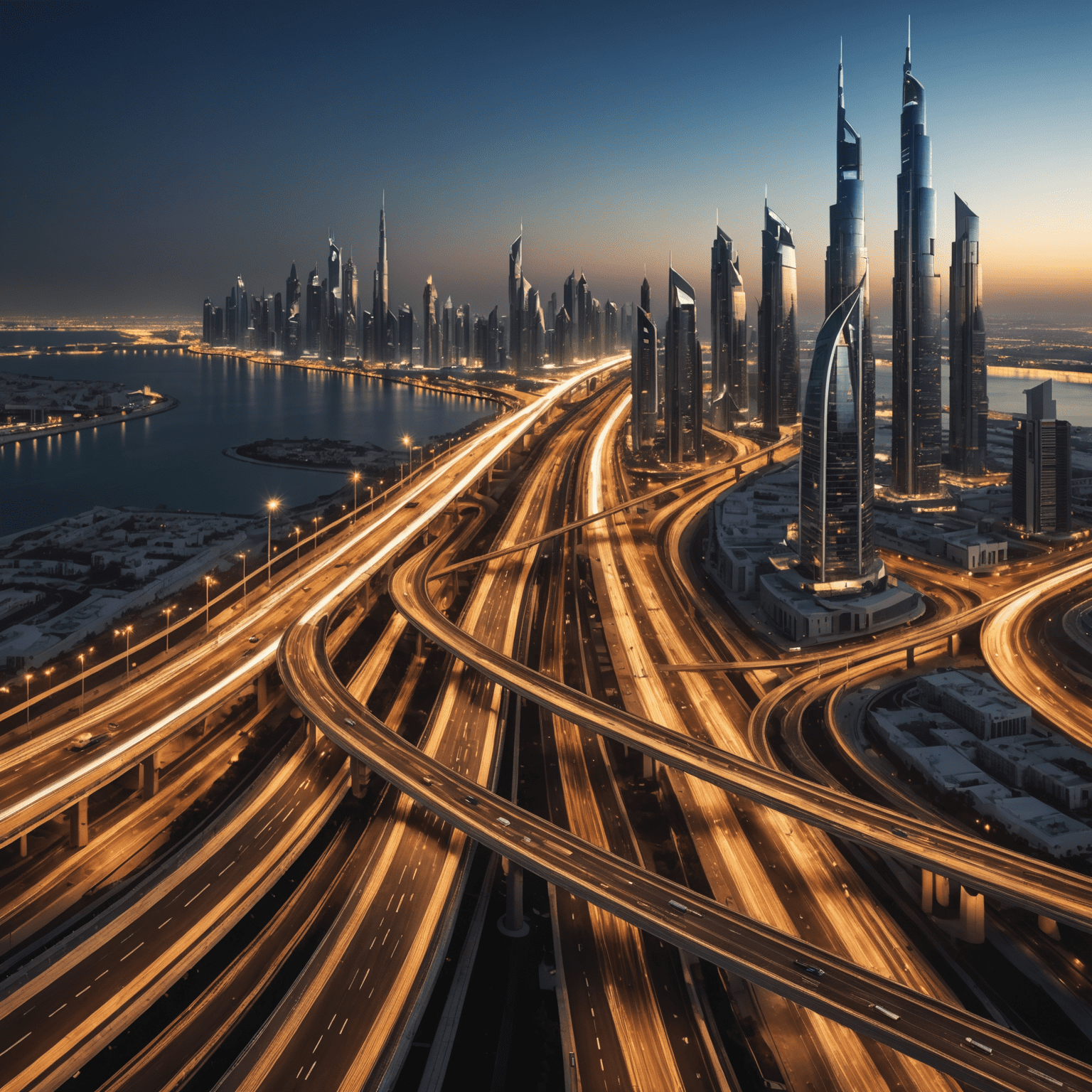 A modern cityscape of UAE with illuminated highways and a smartphone displaying a road transport account top-up interface