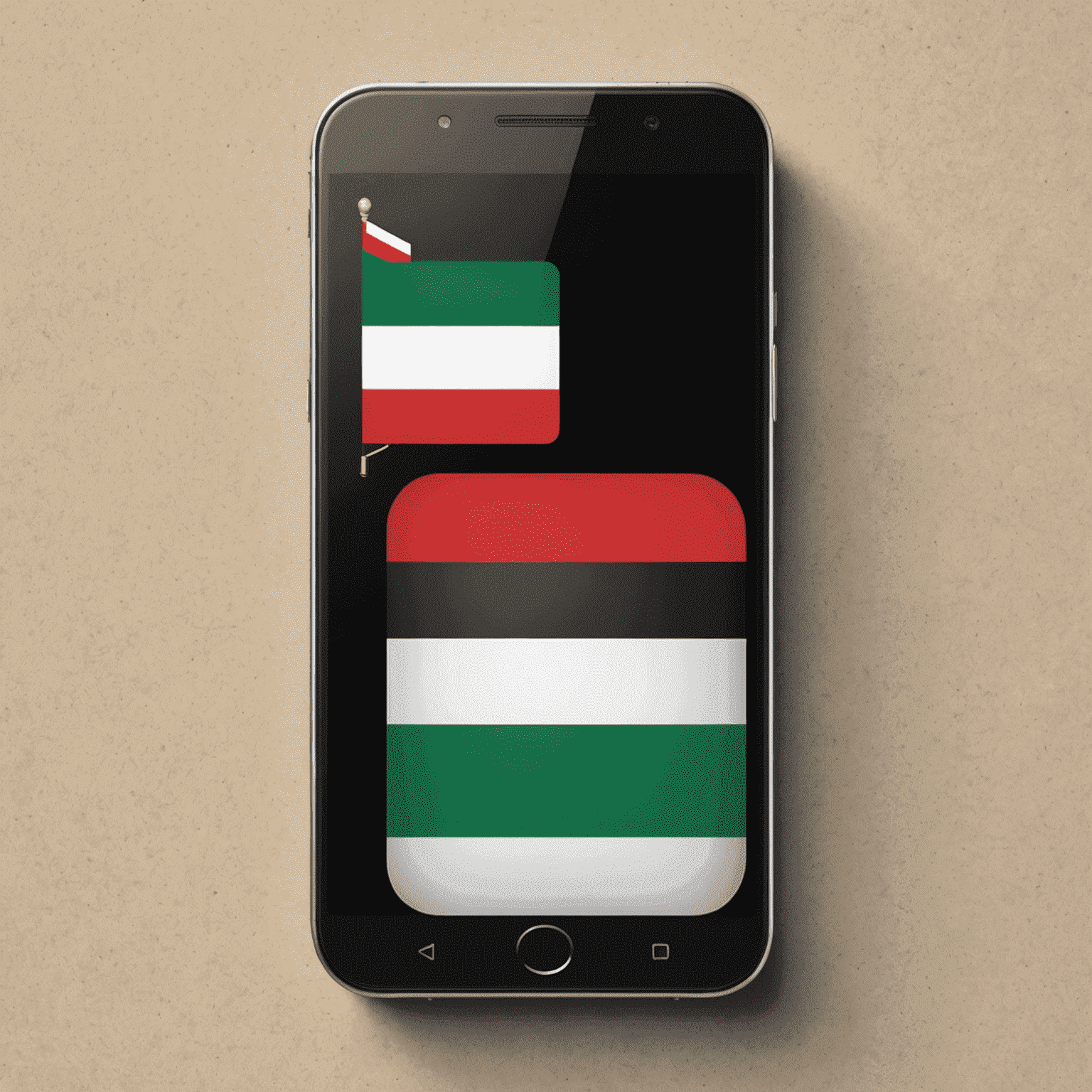 A smartphone with a UAE flag overlay, showing increasing signal bars to represent mobile top-up service