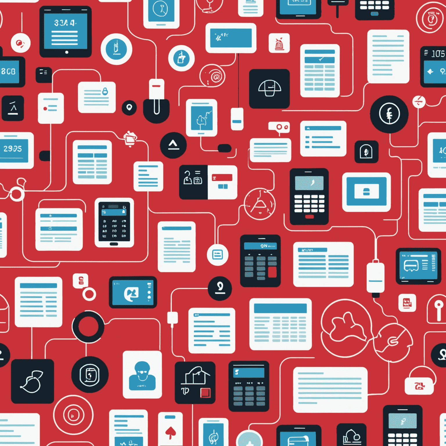 A collage of various utility services and bill types that can be paid through the platform. The image includes icons or representations of electricity, water, internet, mobile services, and government fees. The collage is designed in a modern, flat style using the website's color scheme of red, pink, black, and white. It visually represents the wide range of bill payment options available to users in UAE.