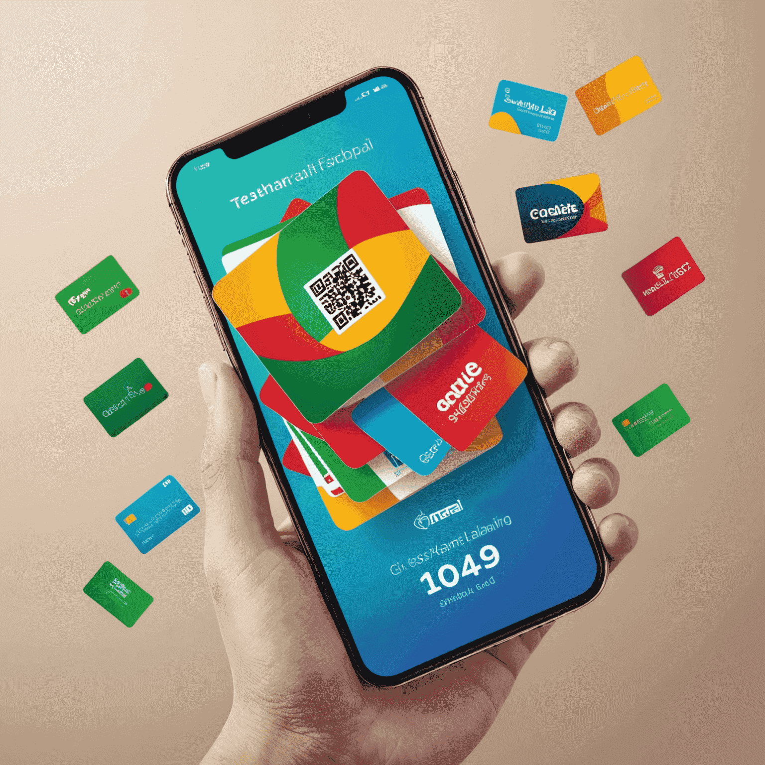 Colorful digital gift cards floating above a smartphone, showcasing popular UAE retailers